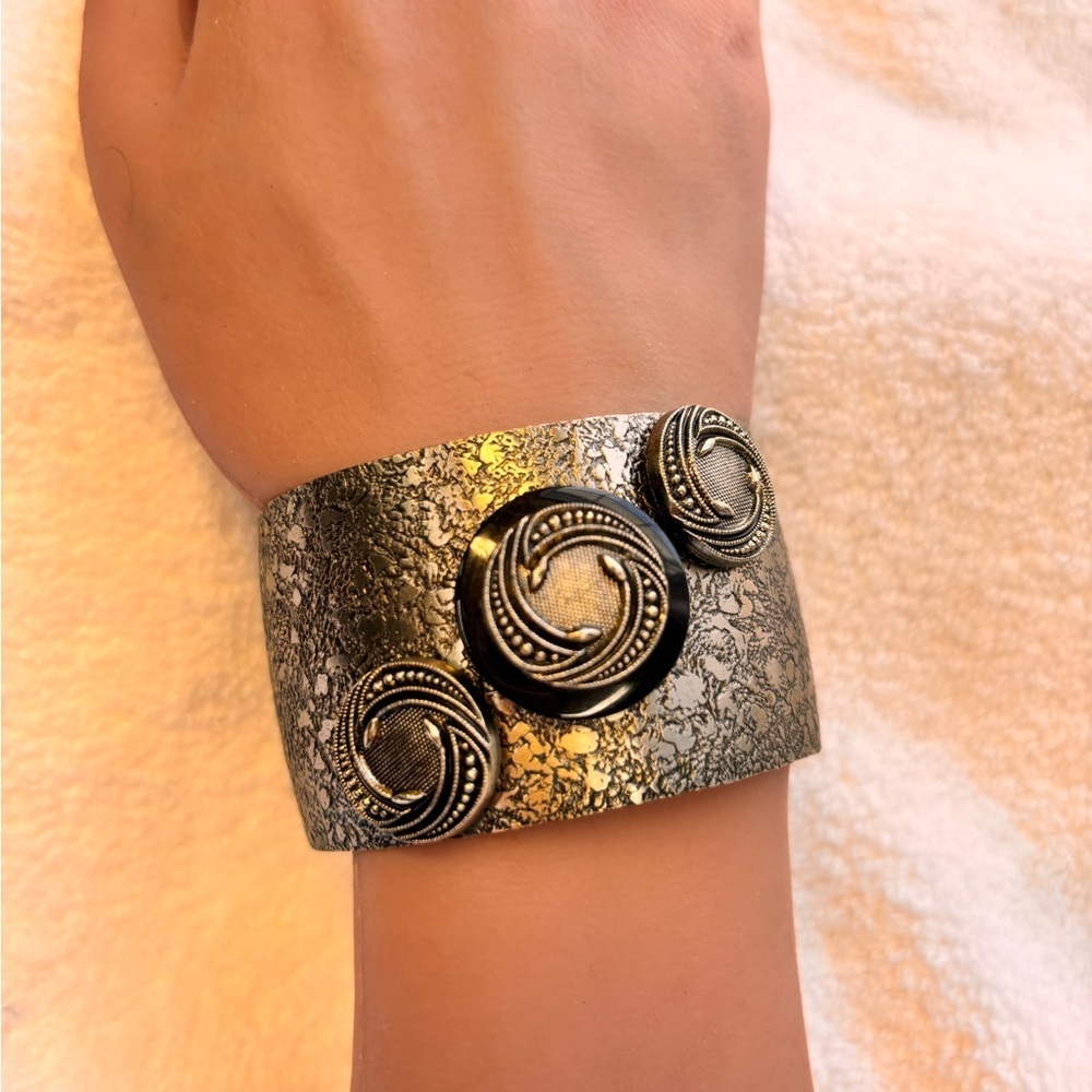 Brutalist Silver Tone Unique Handcrafted Cuff Bracelet